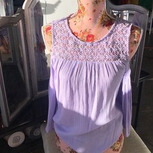 Lavender floral cold shoulder blouse